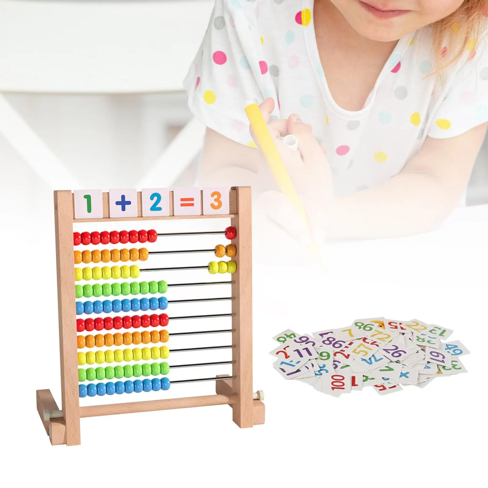 Wooden Abacus Ten Frame Set Math Manipulatives for Children Kids Boys Girls