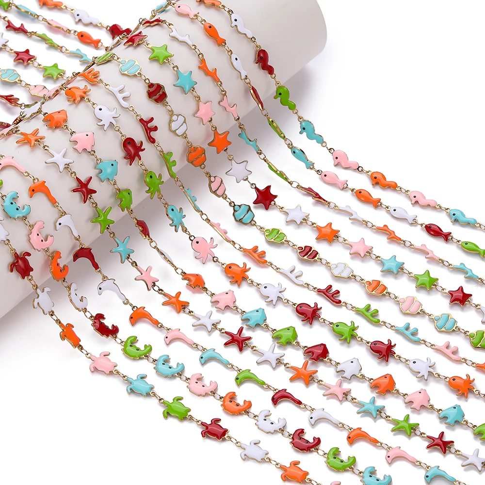 

0.5M Stainless Steel Enamel Charm Chain Colorful Ocean Animal Starfish Pendants for DIY Necklace Bracelet Jewelry Finding