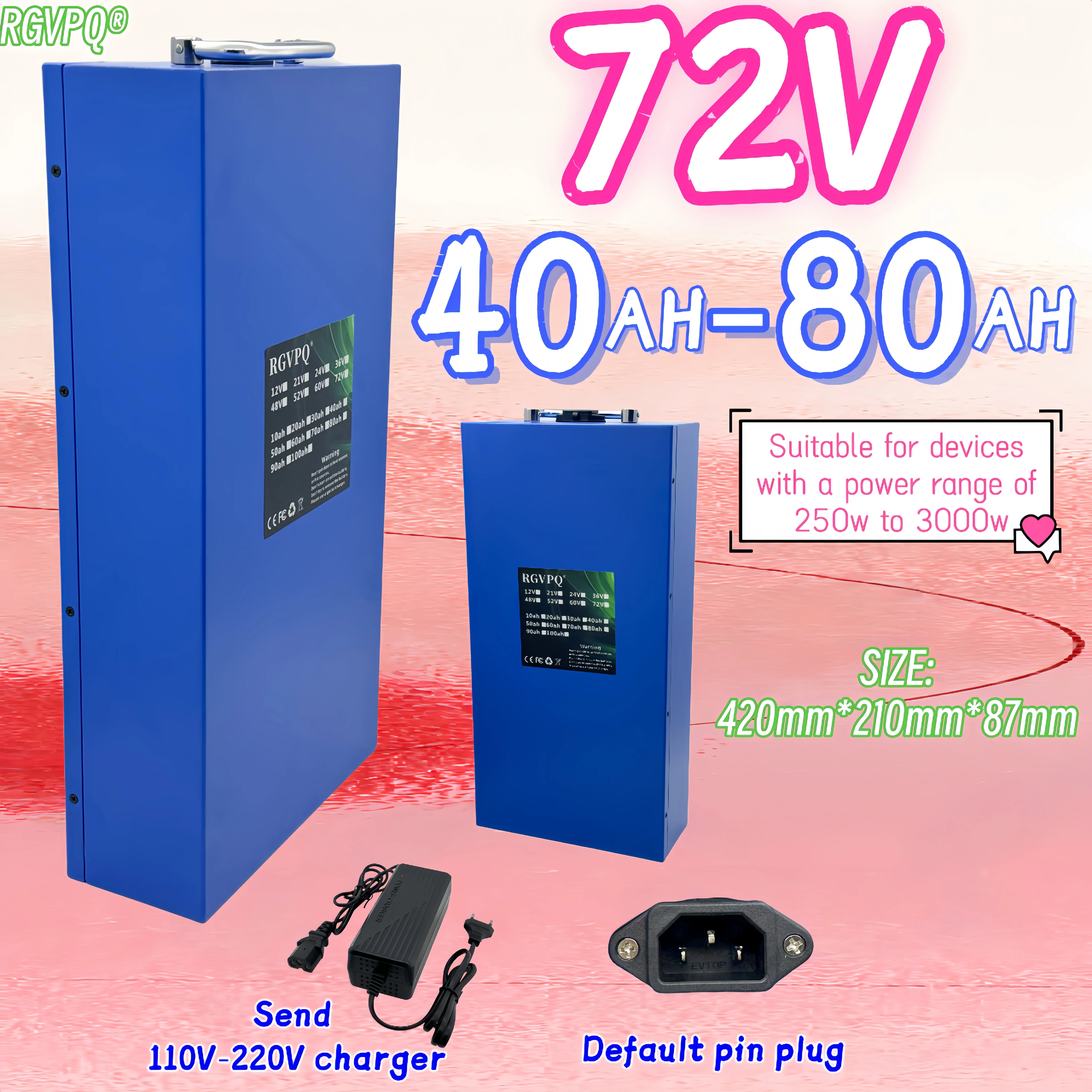 

Air freight, 72V 21700 battery pack, 80Ah high-power 40A BMS electric vehicle, electric motorcycle energy storage power supply