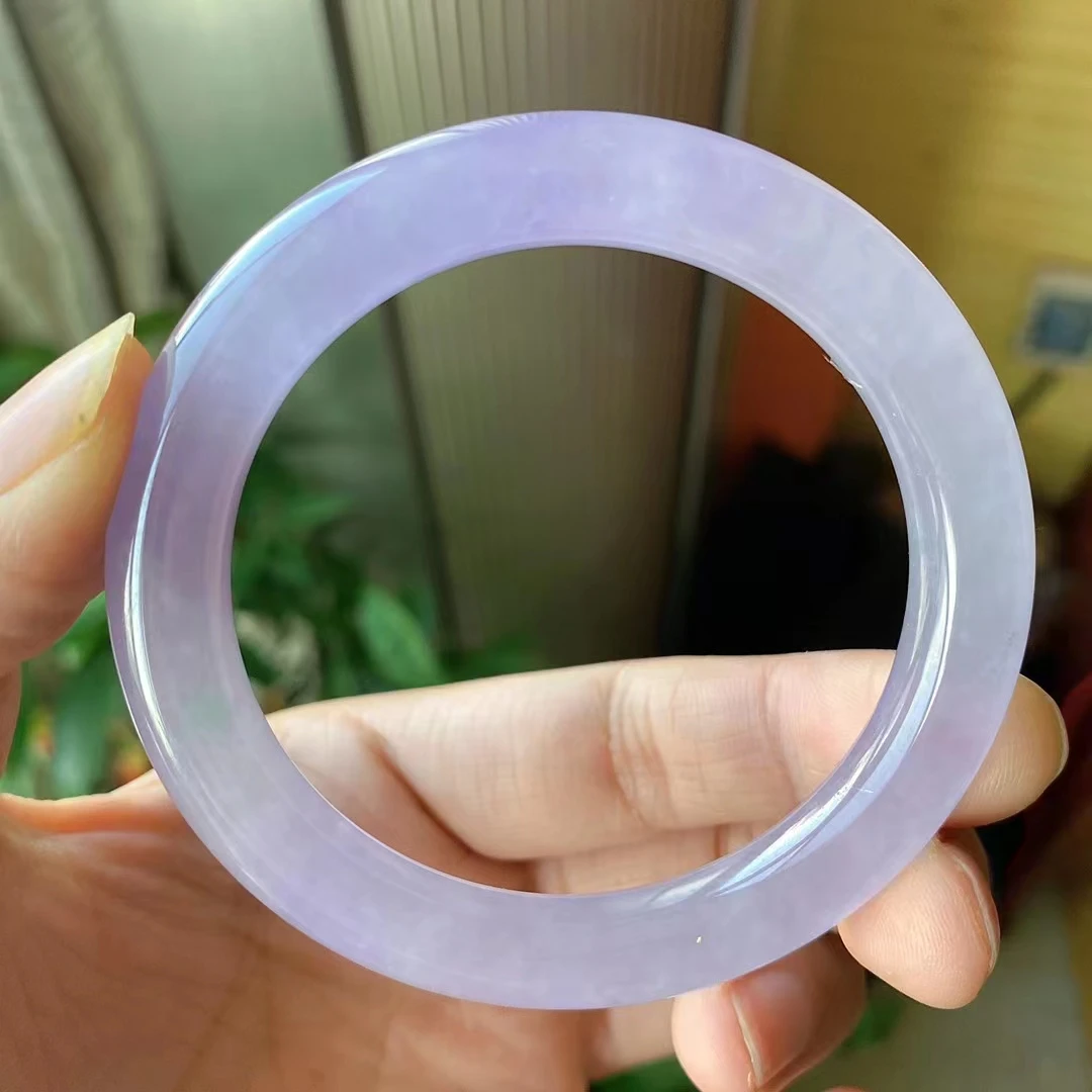 Newest Ice Seed Light violet Perfect Round Bar Jadeite Bracelet Jade Bangle Elegant Noble Floating Flower Handring Fine Jewelry