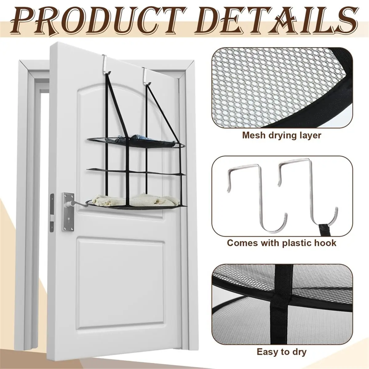 2026 New 2 Pcs 3 Tier Sweater Drying Rack Flat over the Door Folding Drying Rack Large Lay Laundry Hanging Dryer for Apartment B