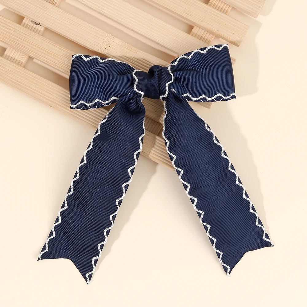 Pinza para el pelo con lazo de cinta azul marino, horquilla de tela satinada, accesorio elegante para el cabello para mujeres y niñas, tocado diario para fiesta dulce
