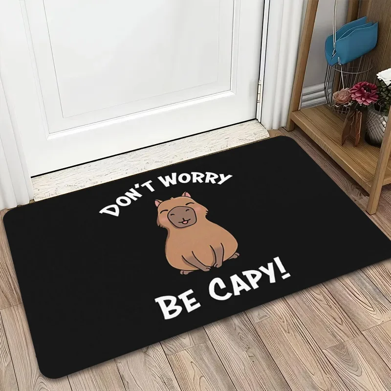 Don't Worry Be Capy Printed Welcome Door Mat Non-Slip Absorbent Machine Washable Rug for Kitchen Living Room Floor Mat