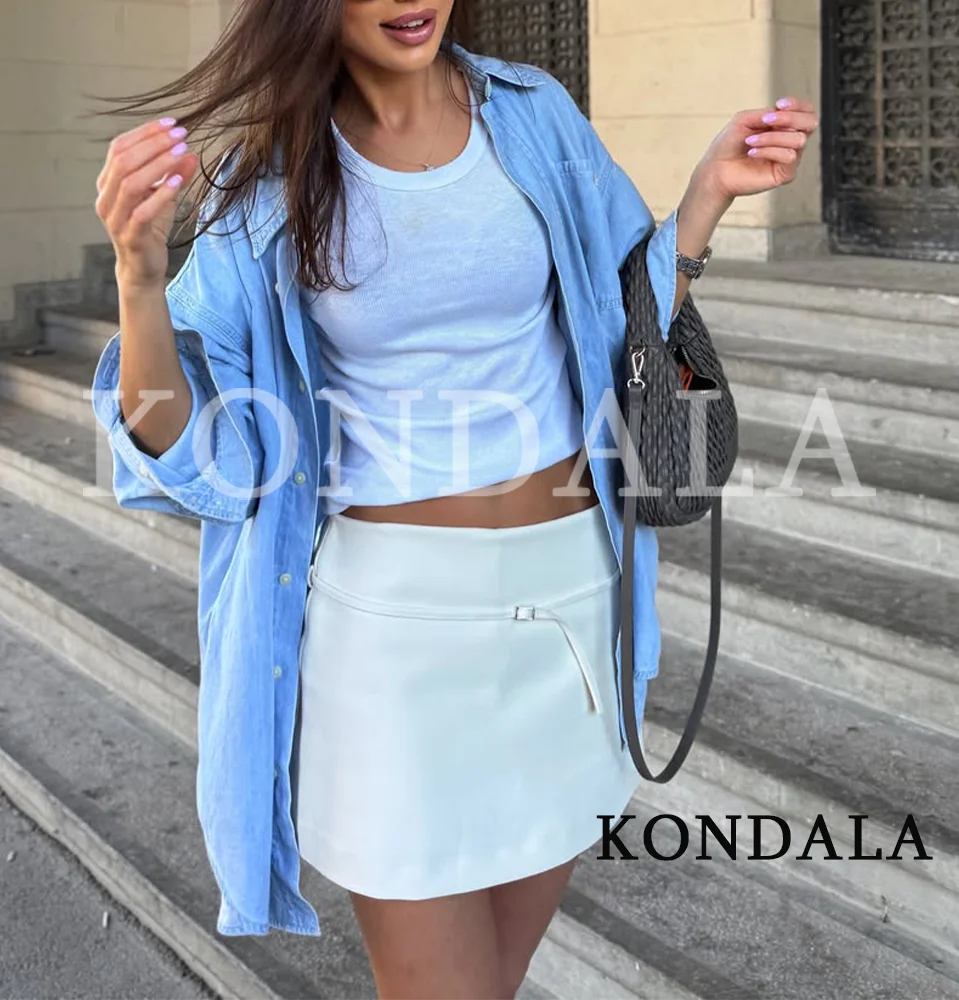 Women Commute Chic Culottes with Belt Tie KONDALA 2026 Summer Trendy Shorts Skirts Female Leisure Elegant High Street Culottes
