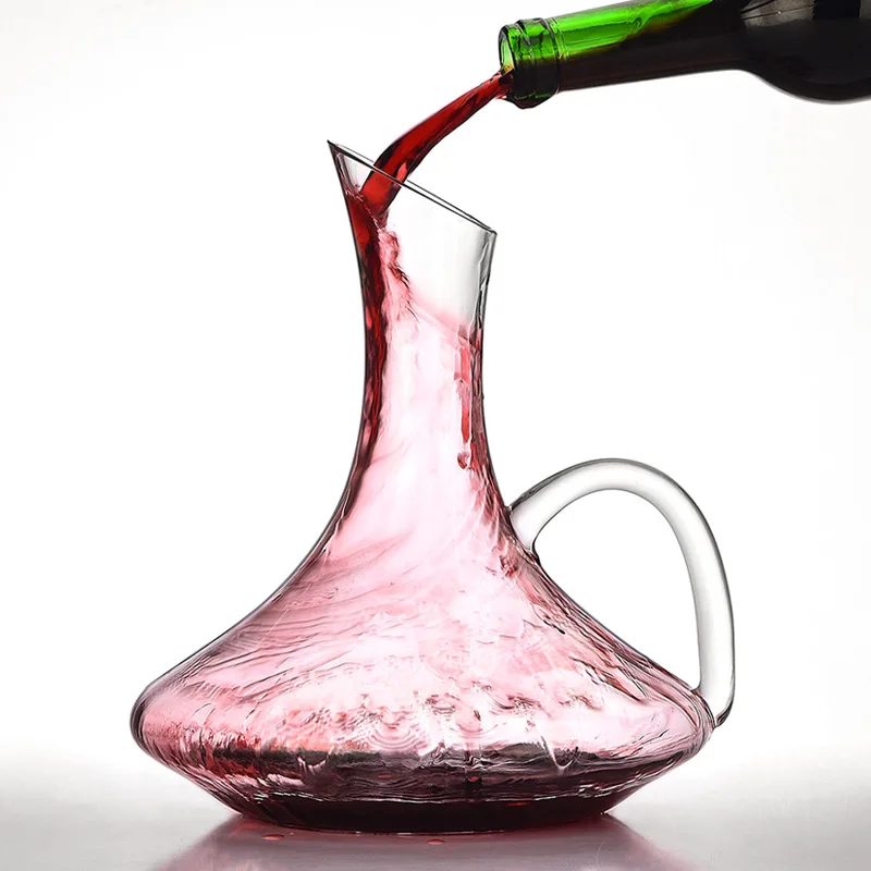 

Handmade 1500ml Unleaded Crystal Glass Oblique Red Wine Decanter Decorative Handle Grape Aerator Flask Barware Essentials Craft