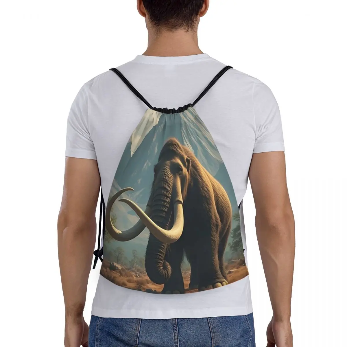 

Рюкзаки с доисторическим зверем Mammoth, многофункциональные портативные карманные спортивные сумки на шнурке, сумки для книг для путешествий студентов