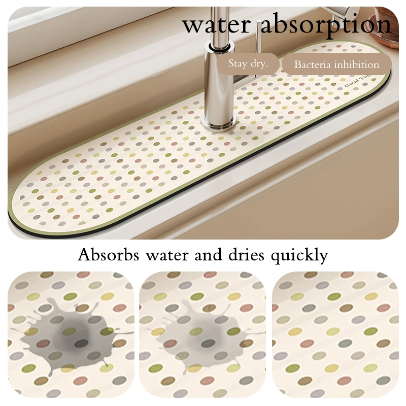 Kitchen Sink Faucet Mat Absorbent Faucet Splash Guard Drain Pad Bathroom Countertop Protector Diatomite Faucet Rug Washable