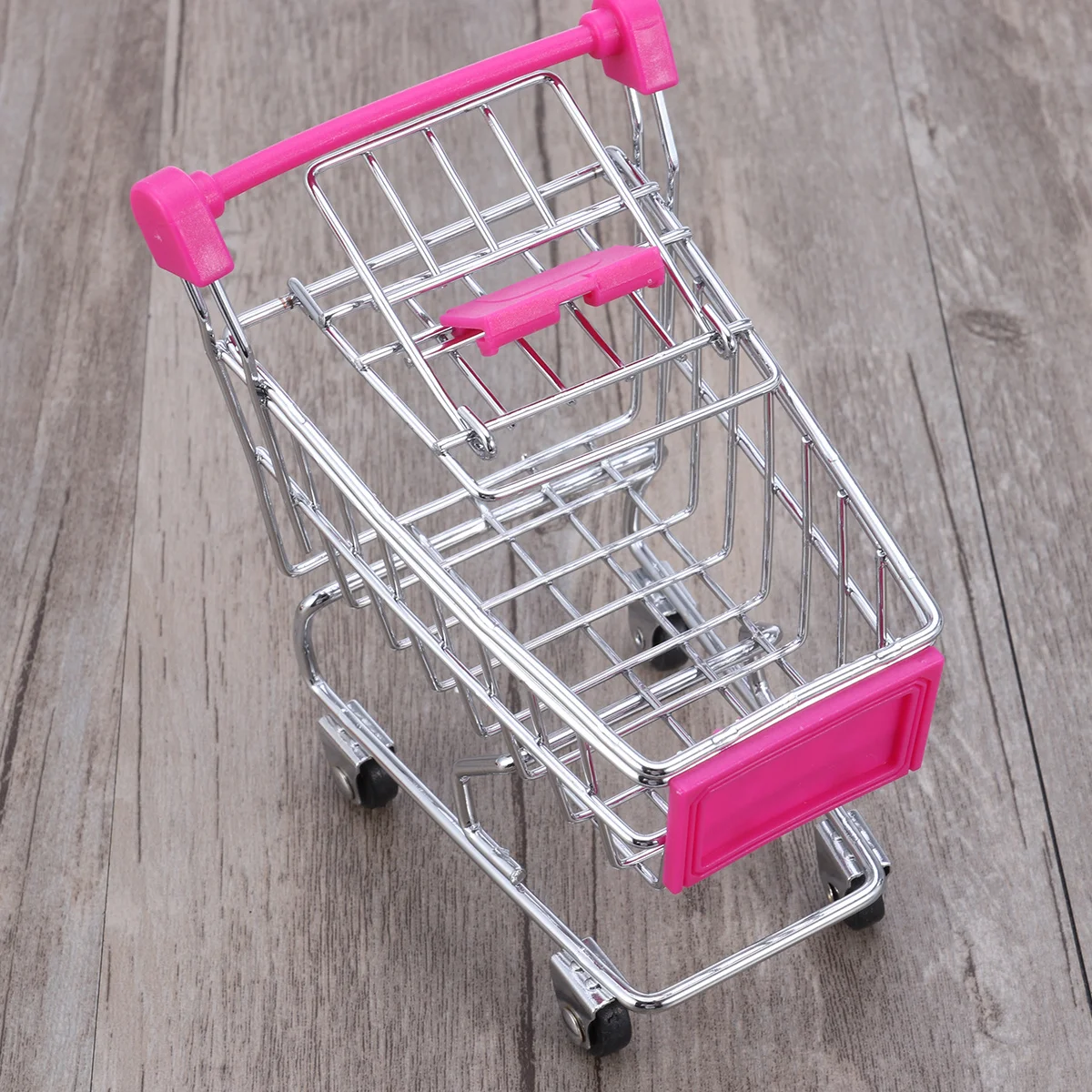 Mini carrinho de compras em forma de cesta de armazenamento organizador de mesa (rosado)