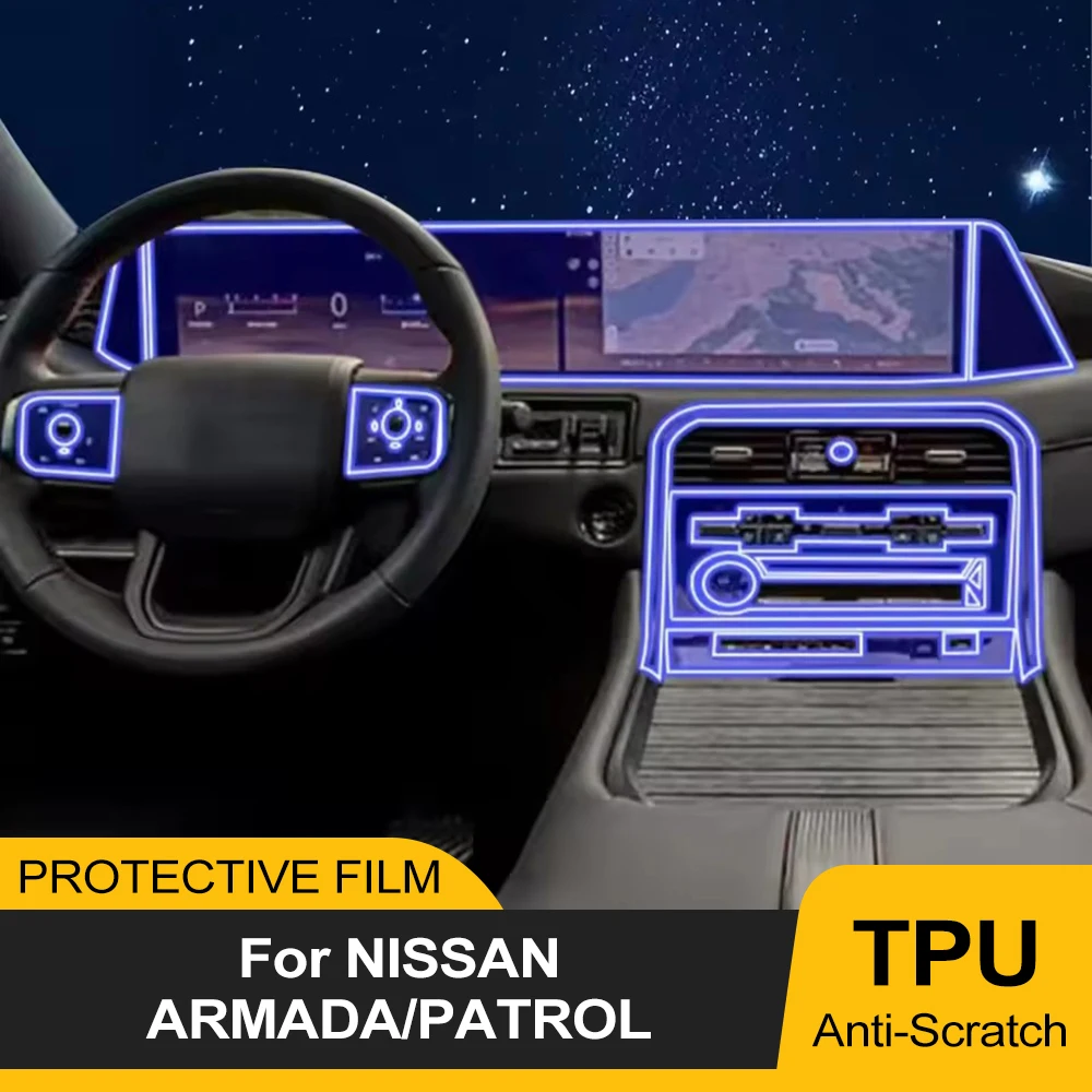 Car TPU Interior Protector Pre-cut Film For Nissan Patrol Armada 2025 LHD Auto Navigation Gear Panel Center Console Auto Cover