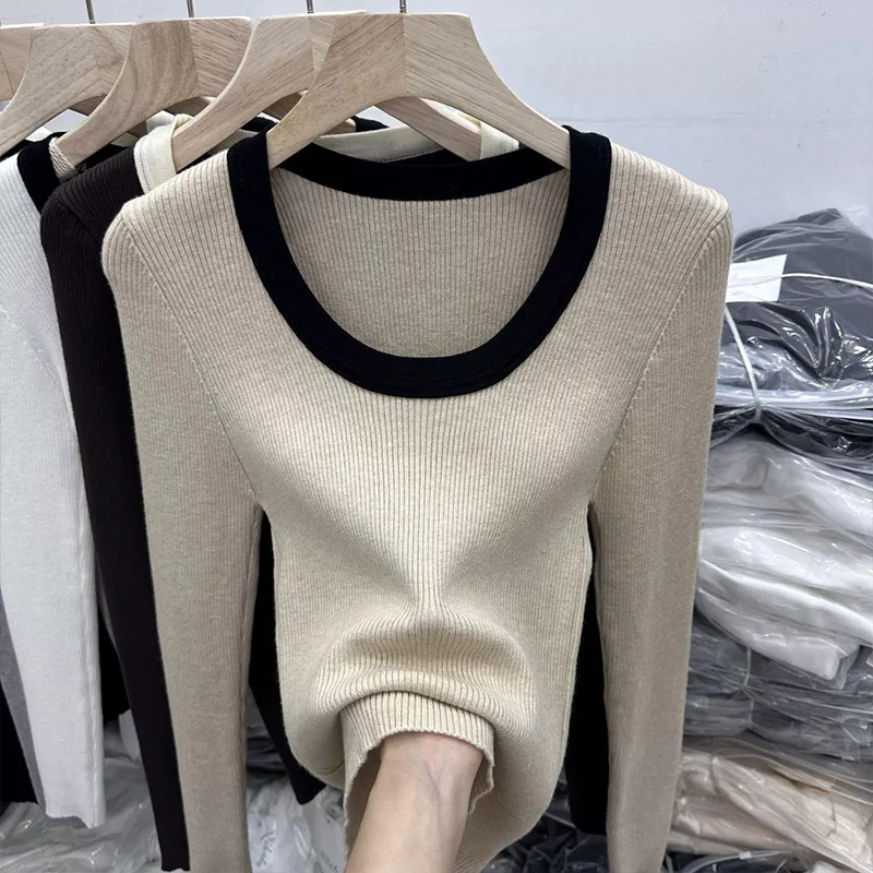 Women Clothing Fashion O-neck Long Sleeve T-shirt Autumn Casual All-match Solid Top Tee Office Lady Elegant Simplicity Pullover