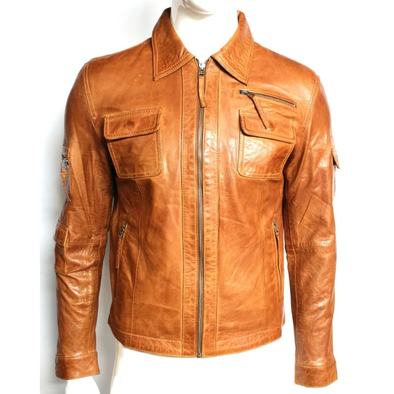 

Men's NEW Genuine Lambskin Leather Jacket Premium Vintage Biker Collared Jacket