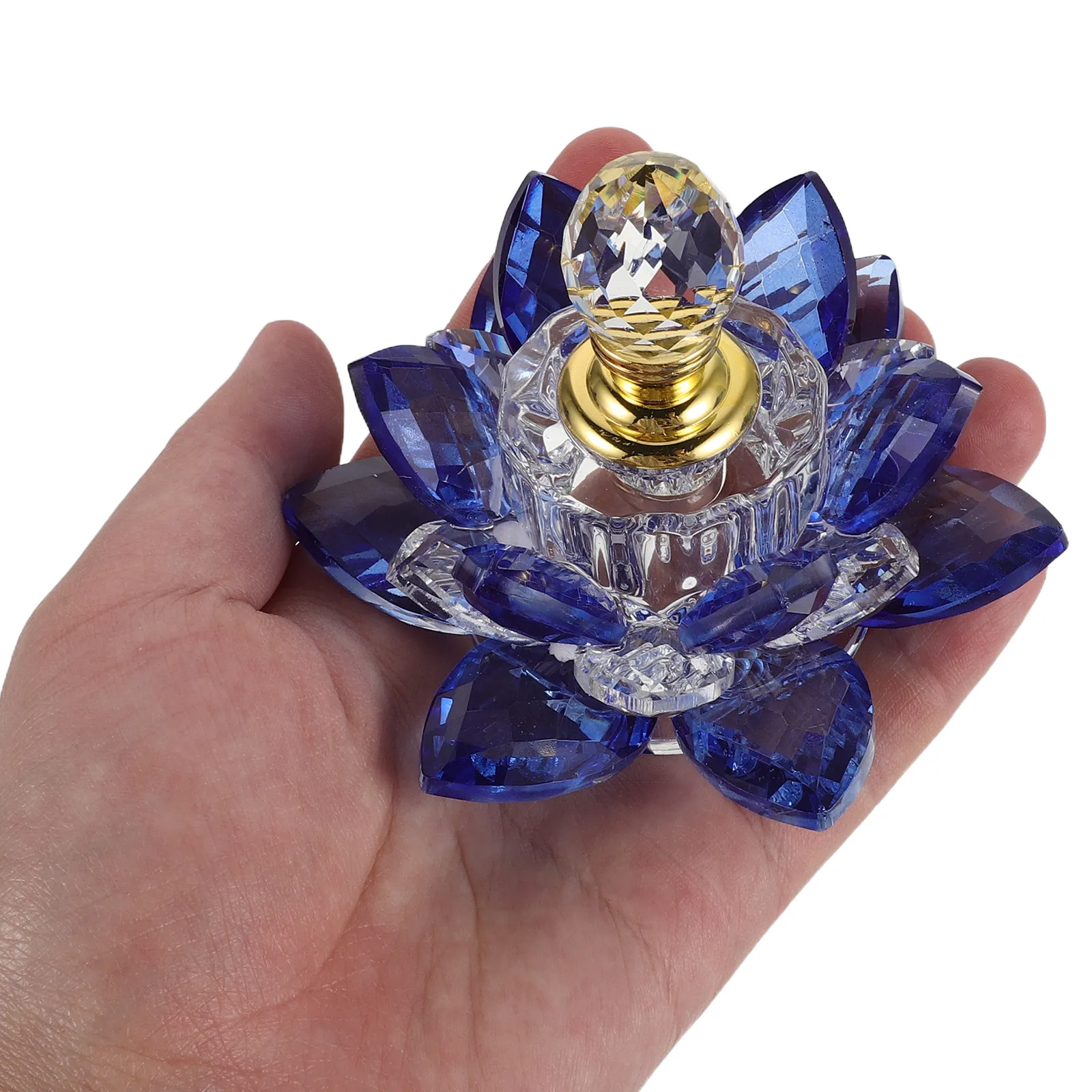 Blue Crystal Lotus Flower Perfume Bottle Refillable Dropper Essential Oil Dispenser Elegant Decorative Bottle for Vanity Aroma