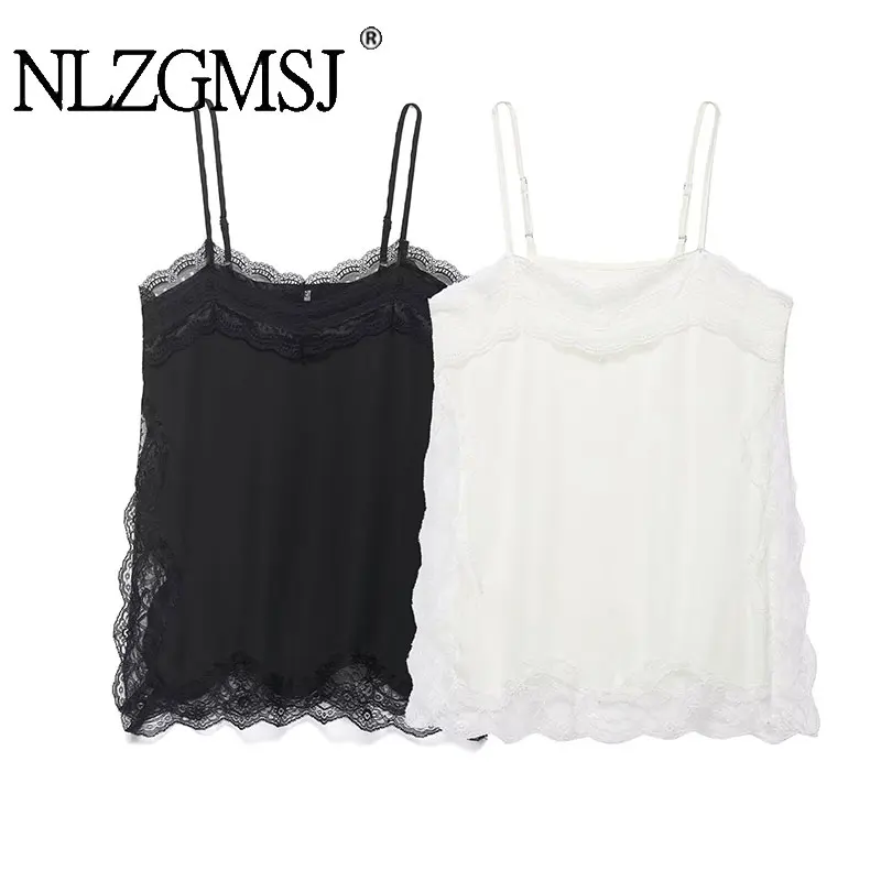 

NLZGMSJ 2026 Spring Chic Sexy Lace Sling Tops Women's Sleeveless Backless Satin Elegant Party Top New Lady Fashion Tops ﻿