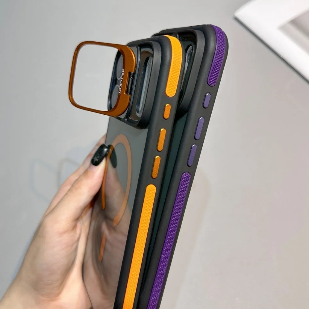 Clear For Magsafe Lens Folding Stand Magnetic Phone Case For iPhone 17 16 15 14 13 12 11 Pro Max Air Non-Slip Frame Acrylic Cap