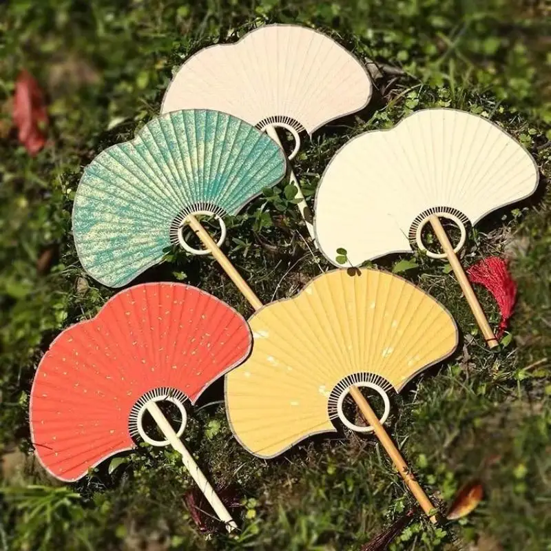 Cheongsam Dance Props Double-sided Ginkgo Round Fan Exquisite Vintage Rice Paper Fan Portable Chinese Round Fan Summer Decor