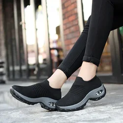 Mesh Women Walking Shoes Running Air Tennis Shoes Trendy Platform Slip-On Sneaker Air Cushion Gym Modern Dance Shoes Men Plus 43