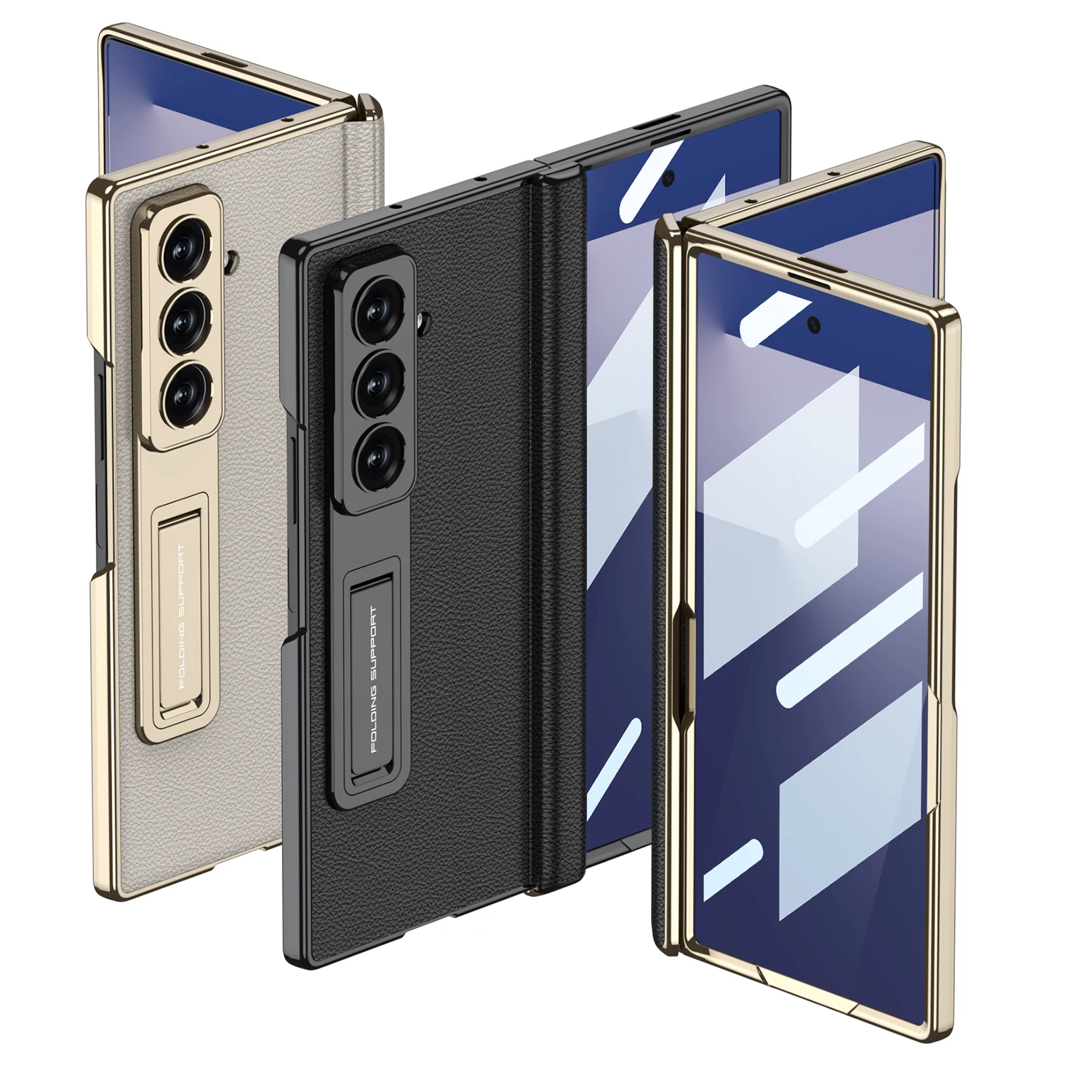 

Magnetic Leather Hinge Case For Samsung Galaxy Z Fold 7 phone cover, with bracket holder with Front Screen Glass Cover