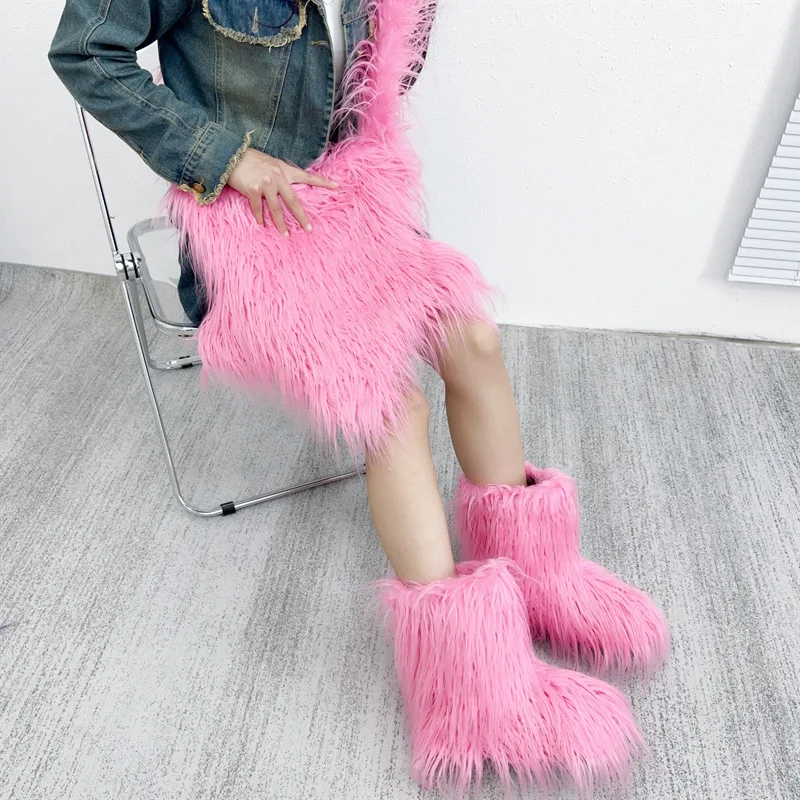 Faux Fur Women Bag Star Shape Autumn Winter Street Style Shoulder Bag Pures and Bag Crossbody Girls Bag Euro-America Style
