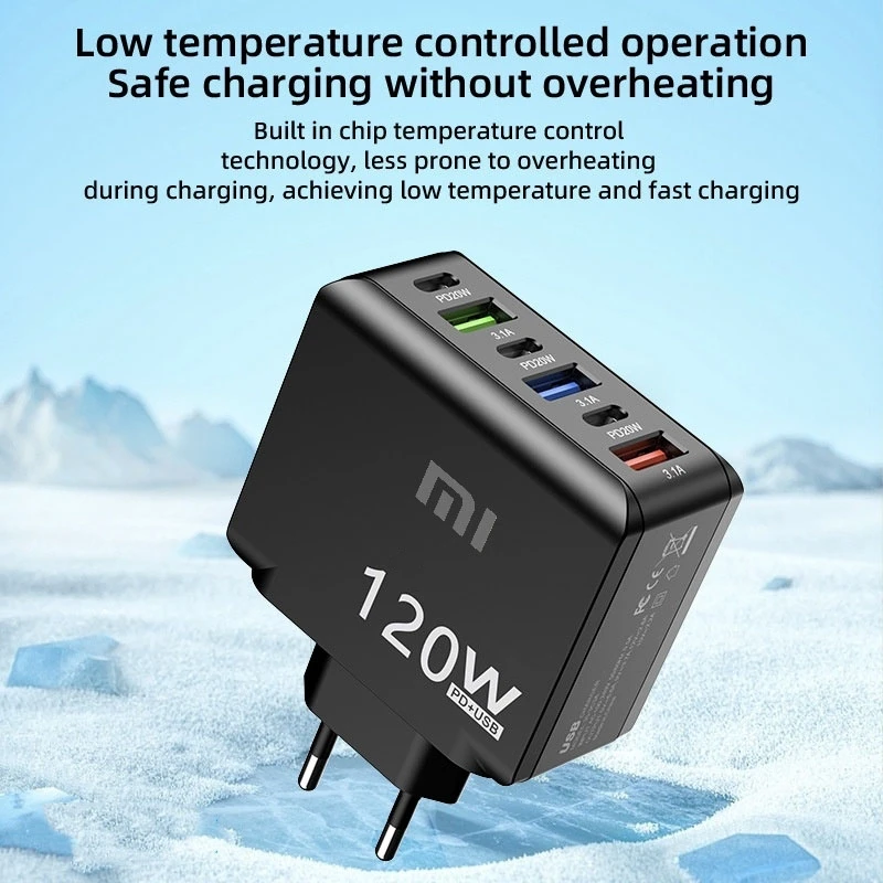 الأصلي Xiaomi 120 واط PD20W 3USB شاحن شحن سريع الجدار شاحن آيفون سامسونج الاتحاد الأوروبي/الولايات المتحدة/المملكة المتحدة التوصيل الهاتف شاحن سريع التكيف