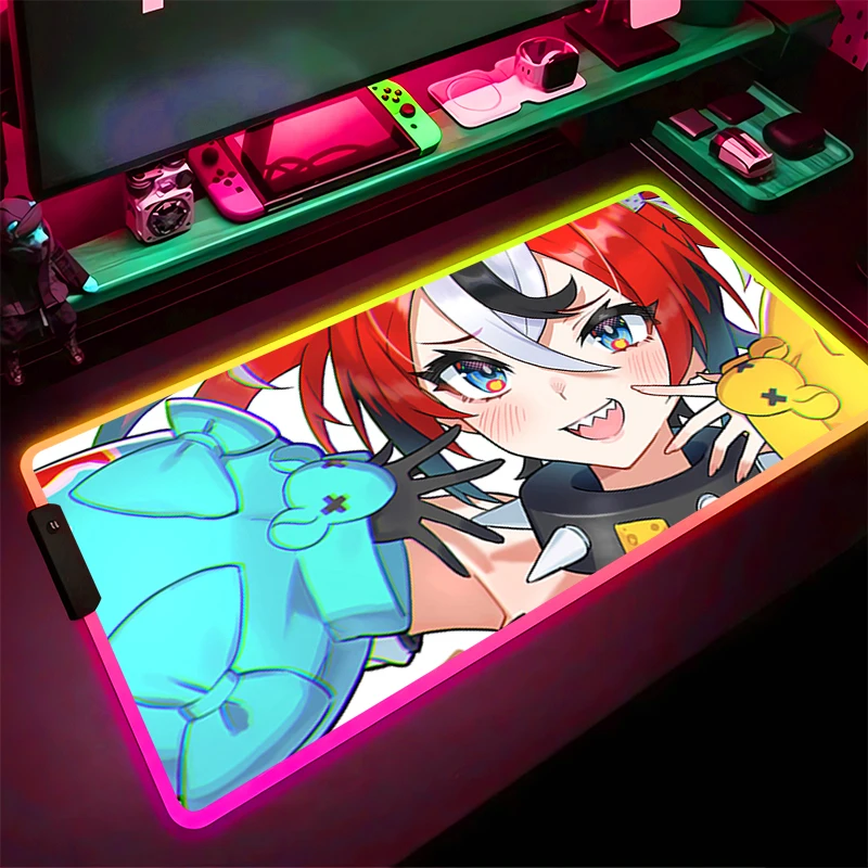 

RGB LED Mouse Pad Gaming Mat PC Accessories Mousepad Desk Mat Non Slip Extended Pad Rubber H-hololive Hakos Baelz Keyboard Pad