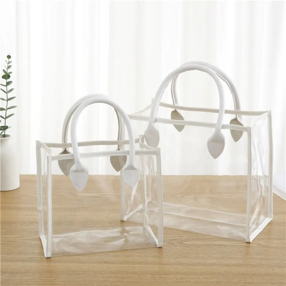 

Waterproof Transparent Gift Bag Lightweight Portable Handhold Packaging Tote Reusable with PU Handle Clear PVC Handbag Candy
