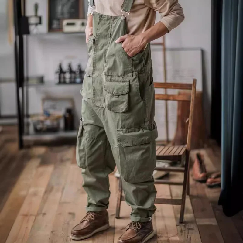 Inverse Master American Retro Workwear Overalls Amekaji Loose Washed-out Jumpsuit Men's SuspendersK305