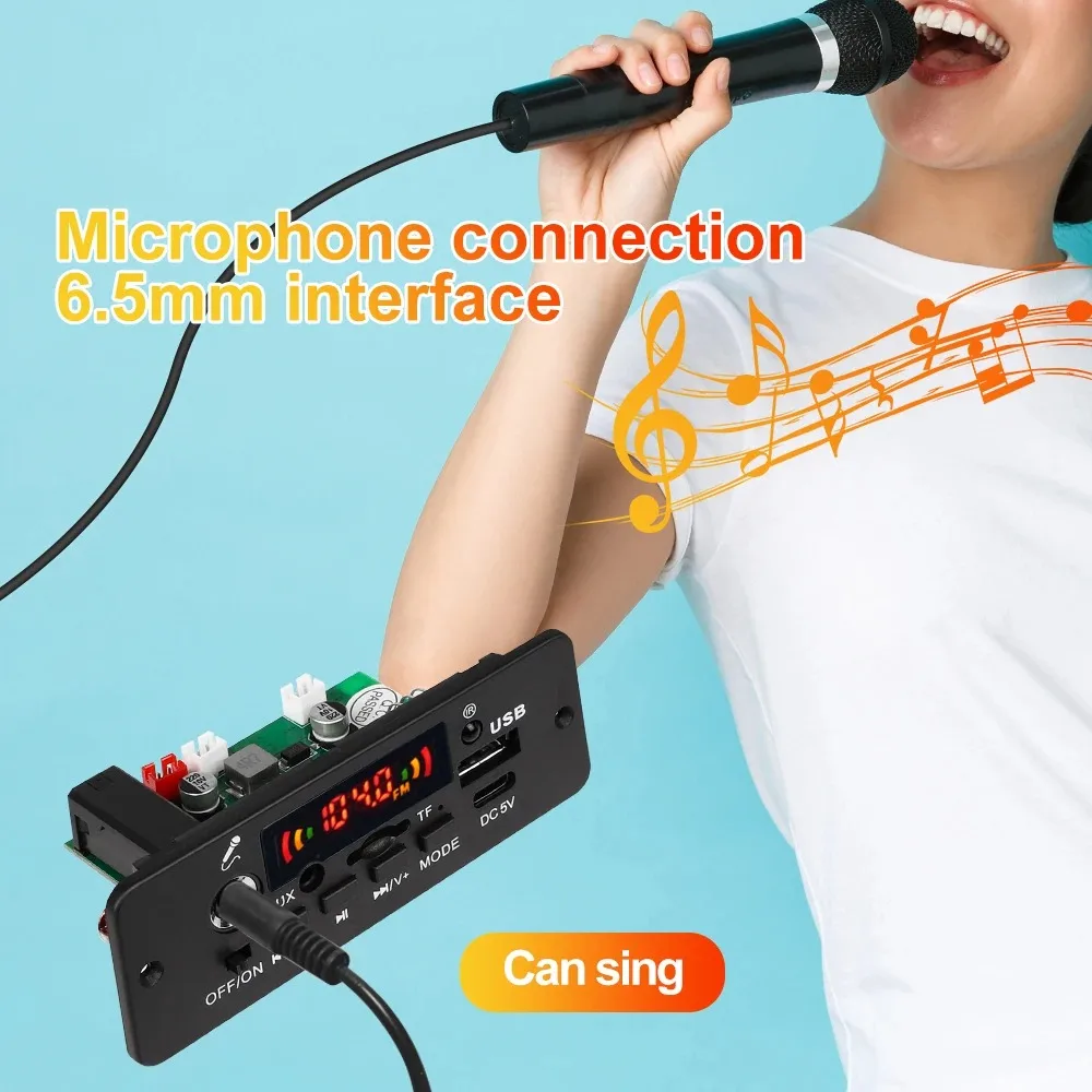 10W Amplifier Bluetooth 5.0 MP3 Decoder Board 5V Car MP3 Player USB FM Recording Folder Switching Microphone Handsfree Control