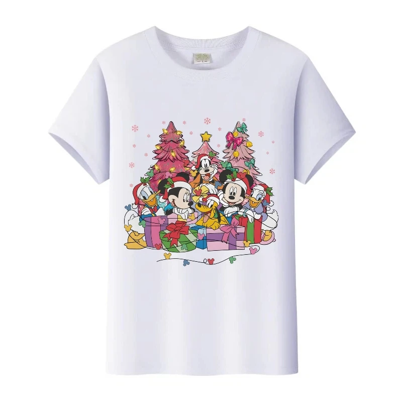 

Модные футболки Disneyland с Микки Маусом и друзьями, рождественские футболки с графикой, детская свободная футболка, женские топы в стиле Харадзюку с круглым вырезом, семейные мужские блузки