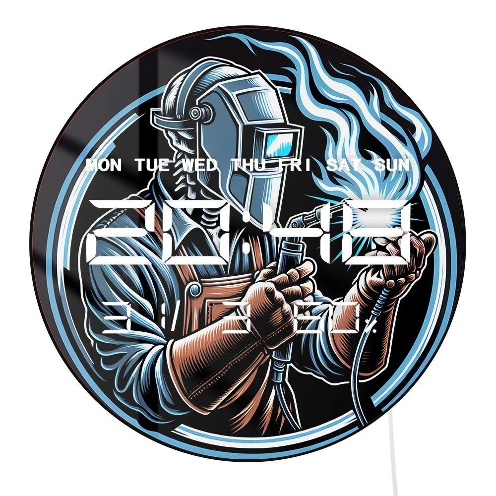 Welding LED Digital Wall Clock with Temperature Humidity Date Calendar Big Display Ironworker Electronic Wall Clock Welder Gift