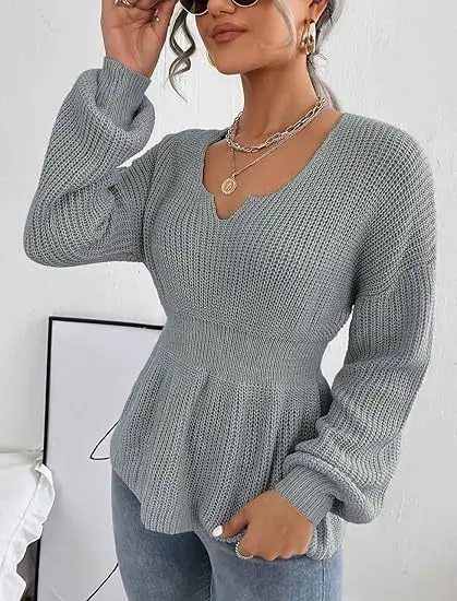 Women's New V-neck, Autumn and Winter Waistband, Slim Fit, Long Sleeved Knitwear Pullover Sweater Sexy, Elegant Fashion Top