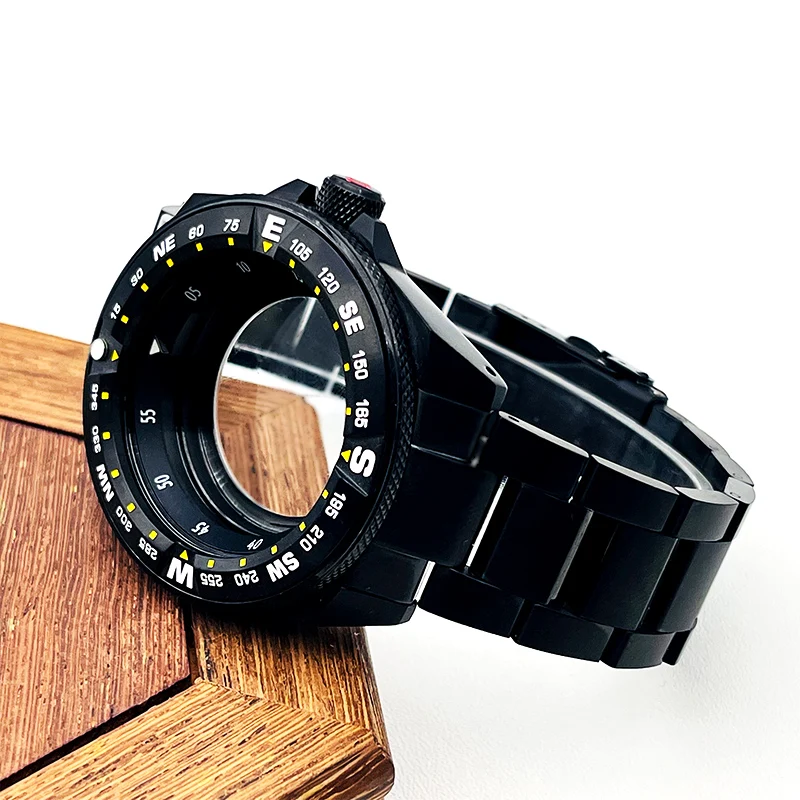Black Samurai Watch Case and 22mm Strap Set Fit for NH34 NH35 NH36 Movement Sapphire Crystal Glass Watch Case and Band Kit