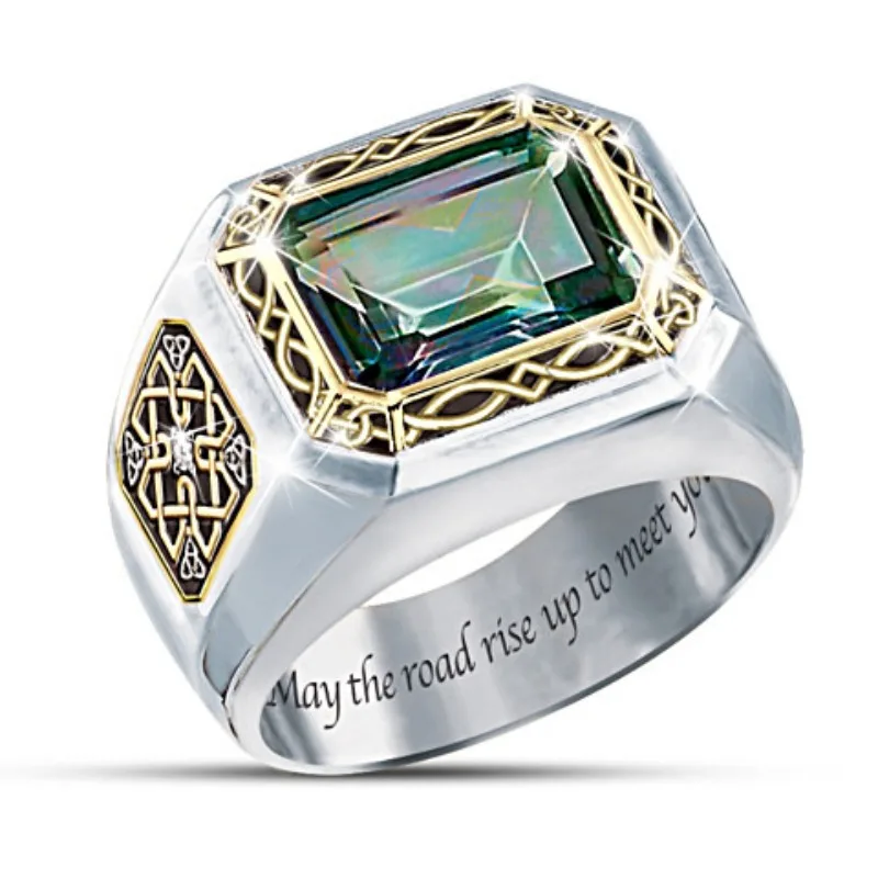 

Promotion hot selling inlaid green zircon rings business cool high-end temperament square ring for men
