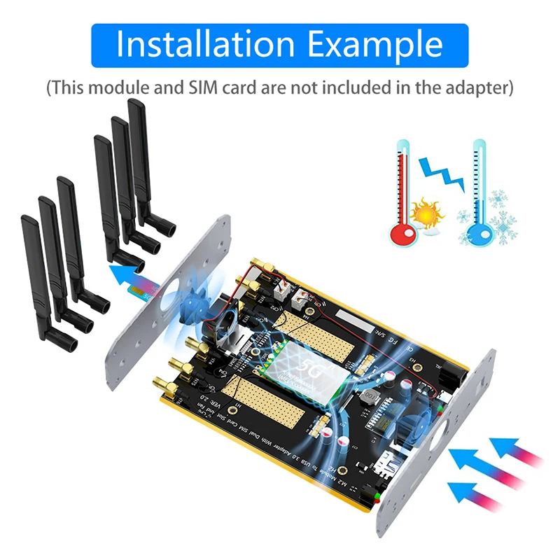 Ngff b key m.2 zu usb 3,0 adapter drahtlose karte riser dual cooler lüfter dual sim kartens teck platz für sim/micro sim/nano sim 4g 5g modul