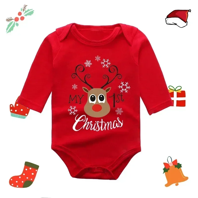 2023 Infant Newborn My First Christmas Rompers Baby Boys Girls Bodysuit Born Crawling Long Sleeve Jumpsuits Festival Party Gifts