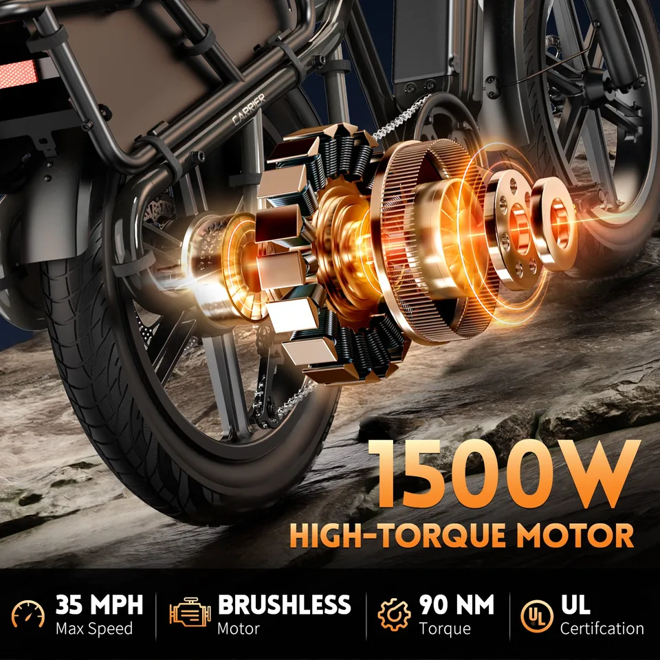 20" Cargo Electric Bike 1500W Peak 28MPH 48V 15AH E bike with Child seat kit image 4