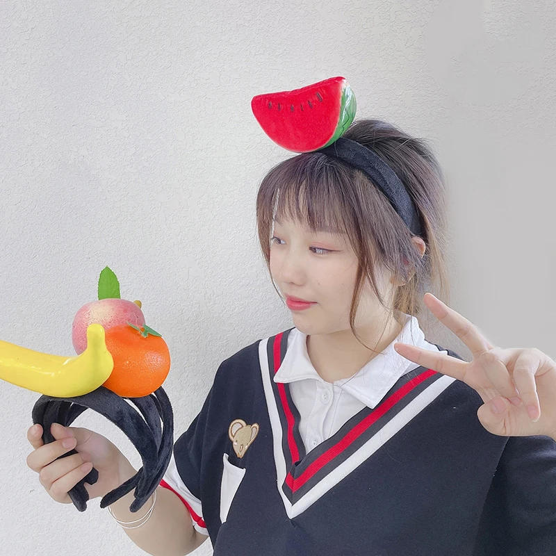 Funny Simulated Fruit Vegetable Hair Hoop Bread Carrot Banana Hairband Pepper Headband Birthday Cosplay Halloween Headwear