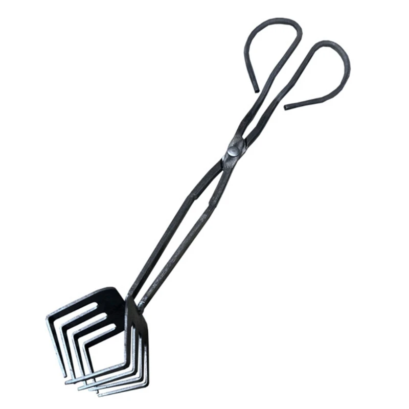 

31GJ Железные дрова щипцы Огненная яма Длинный металлический зажим с дизайном зубов для удобной обработки угля и угль