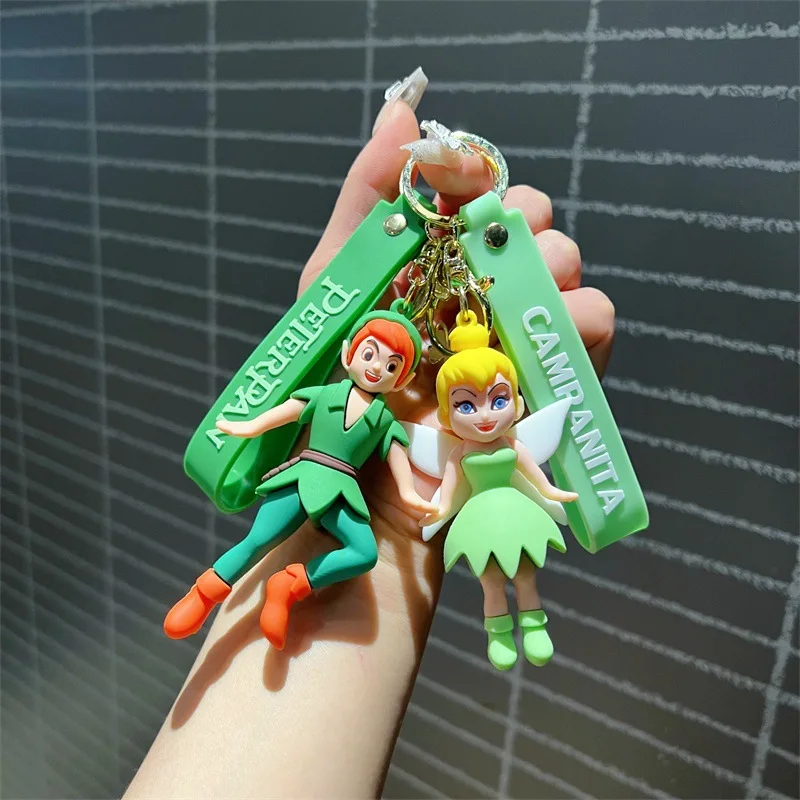 Anime Peter Pan Figure Keychain Cute Disney Cartoon Doll Schoolbag Pendent Car Key Accessories Jewelry Toy Kids Birthday Gifts