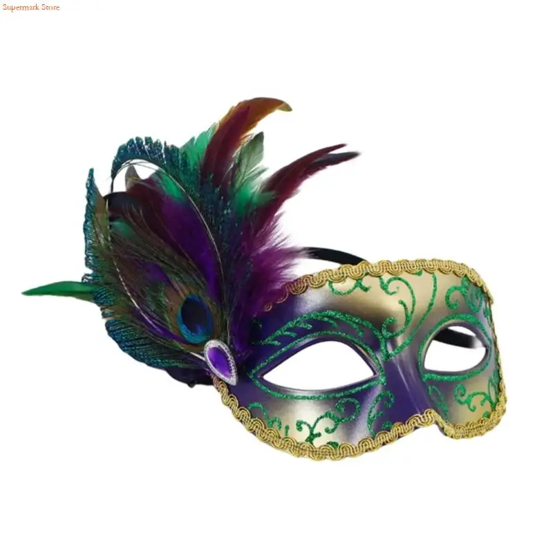 Q5WE Błyszcząca maska ​​​​z piórami Oddychająca konstrukcja na imprezy kostiumowe i uroczystości
