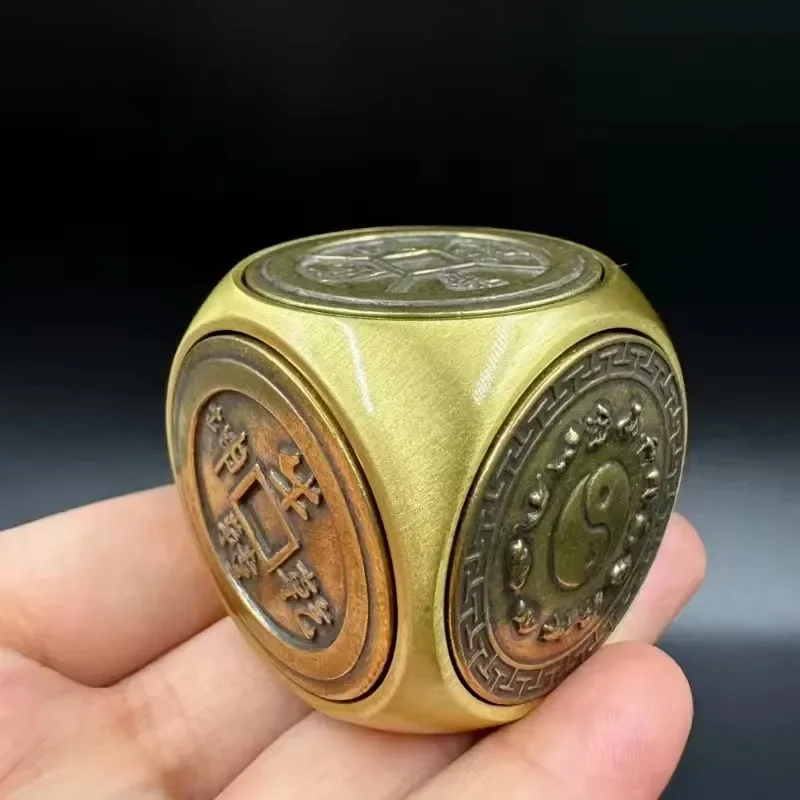 Large Pure Copper Fingertip Spinning Rubik's Cube Three-dimensional Six-sided Adult Anti-stress Feng Shui Wealth Toy Crafts