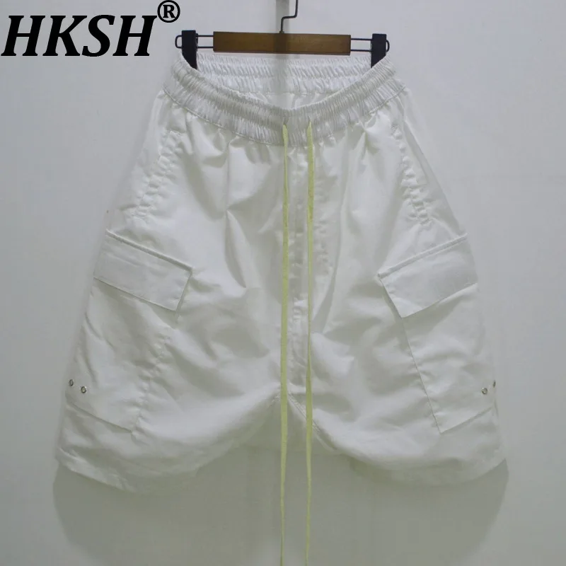 

HKSH новые летние мужские модные белые мешковатые брюки в стиле сафари с несколькими карманами, повседневные свободные шорты High Street с заниженным шаговым швом, HK17955
