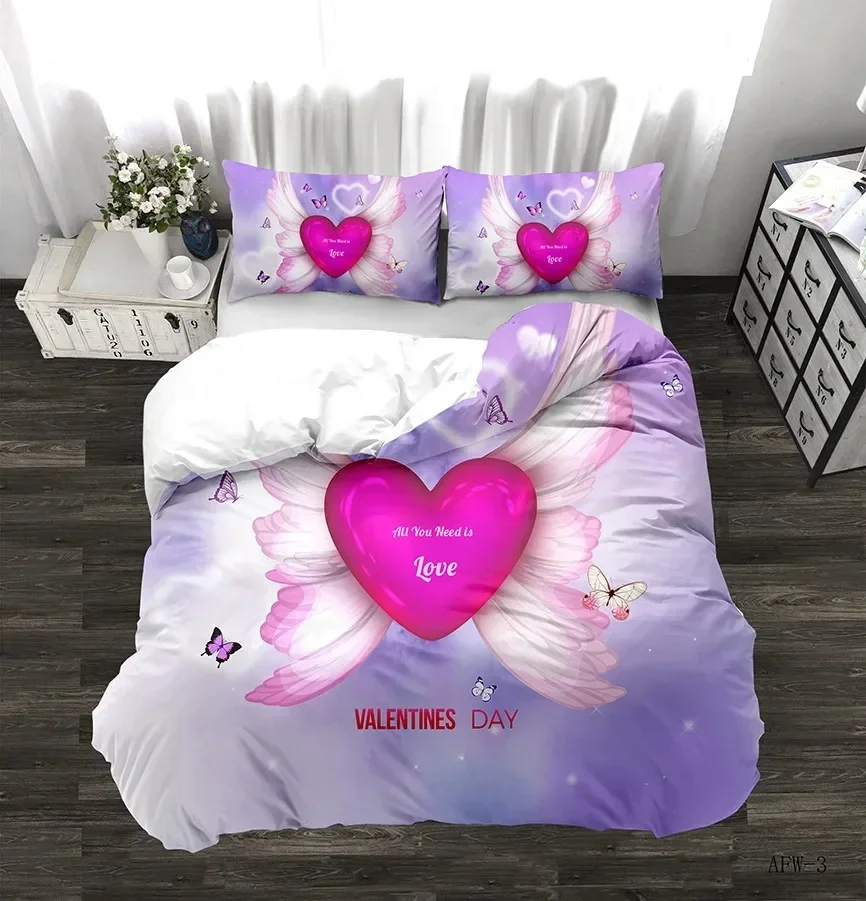 

Valentine's Day Love Heart Pattern Duvet Cover Set 3D Print Comforter Bedding Sets Queen Twin Size Luxury Valentine's Day Gifts