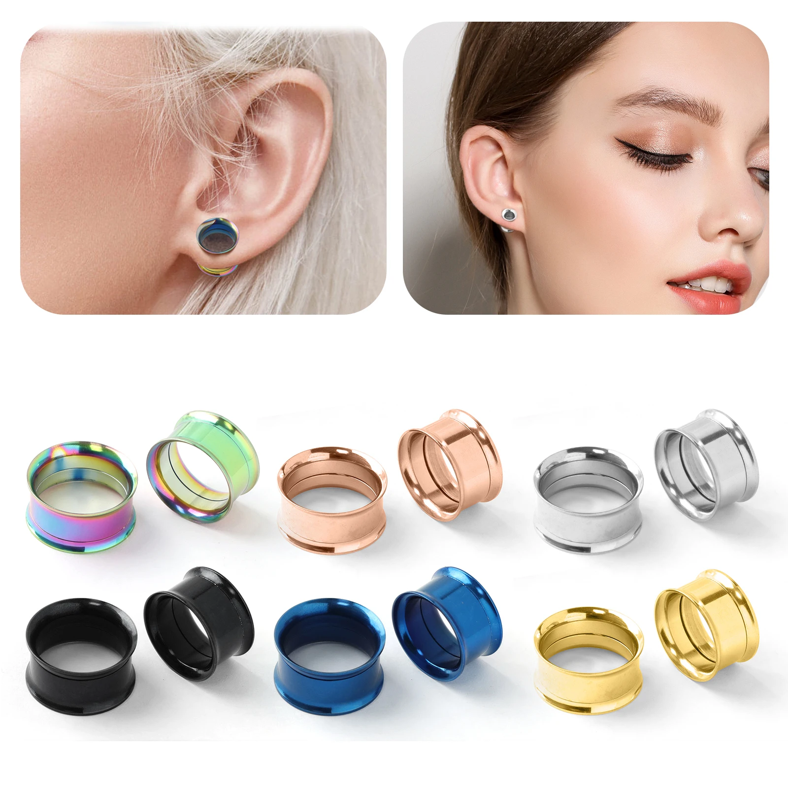 Fashion 316L Stainless Steel 2-30mm Ear Gauges - Double Flared Tunnels with Internal Thread, Body Piercing Jewelry for Men Women