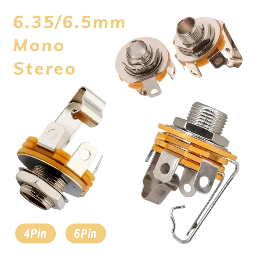 Audio Female Connector 6.35mm / 6.5mm  Stereo Mono Plug Jack Solder Welding Type Socket TS Panel Chassis Mount