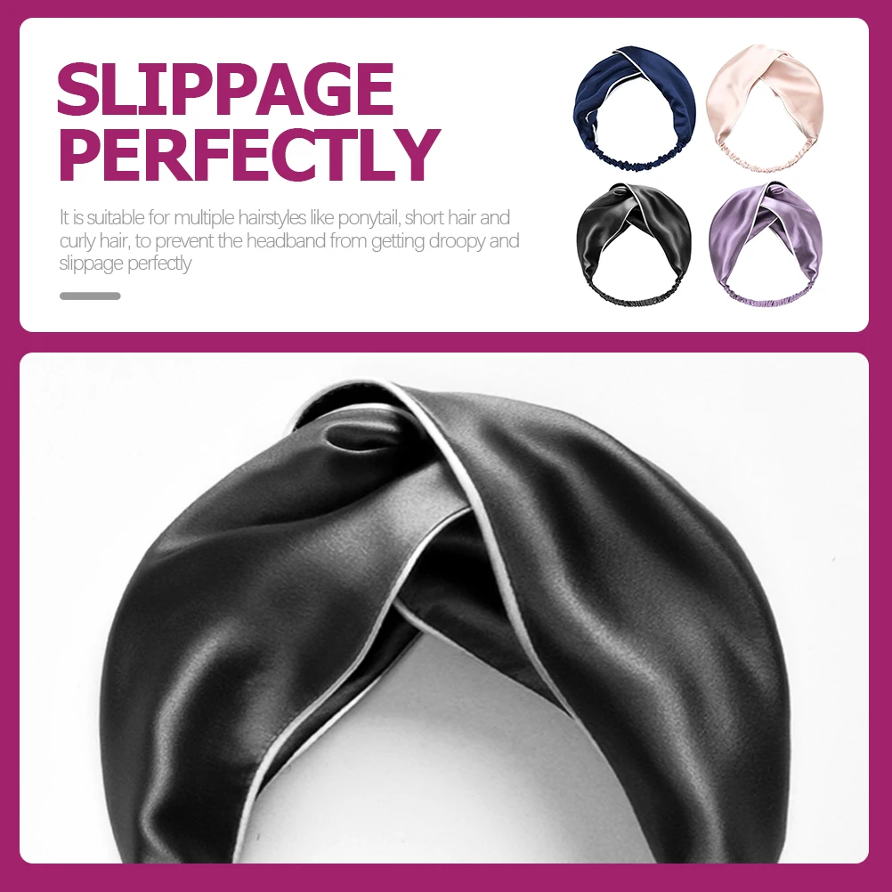 

4Pcs Hair Headbands for Women Multi-Functional Wide-Brimmed Silk Hairband Sporty Cross Headband for Ponytail Curly Hair