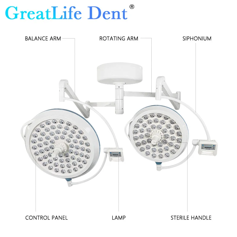 GreatLife Dent 145w 145 Leds Double Head RGB optical Cold Shadowless Operation Ceiling Wall-Mounted Dental Pets Exam Light Lamp