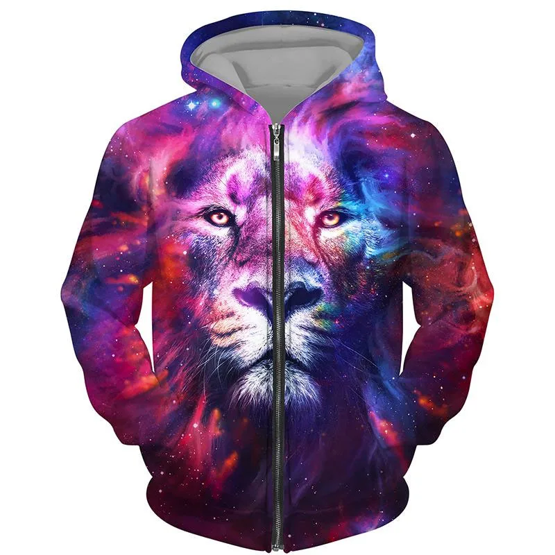 Fashion Tiger Lions 3d Print Hoodie For Men Women Zip Up Hoodies Oversized Animals Pattern Sweatshirt Streetwear Jacket Coat