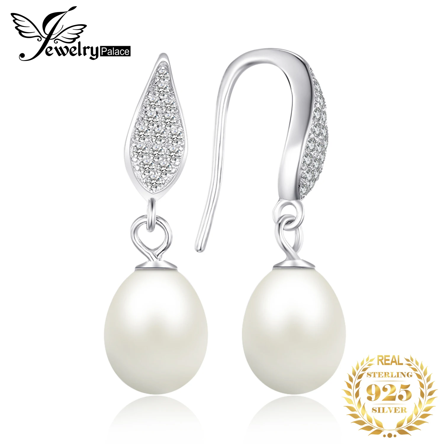 JewelryPalace 7-9mm Freshwater Pearl 925 Sterling Silver Dangle Drop Earrings for Women Fashion Trendy Gift Fine Jewelry Gift