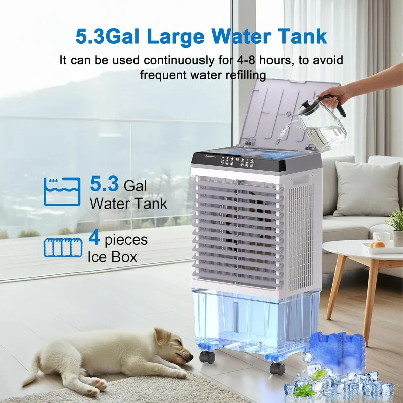 Swamp Cooler Air Conditioner,1800CFM Portable Evaporative Air Cooler,Cooling Fan for Room Garage Patio,5.3 Gal Water Tank