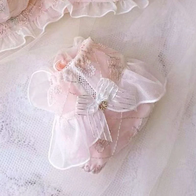 Women Milk Silk Smooth Soft Flower Embroidery Luxury Advanced Ruffles Underwear Princess Style Cute Lovely Sweety Panties Breifs